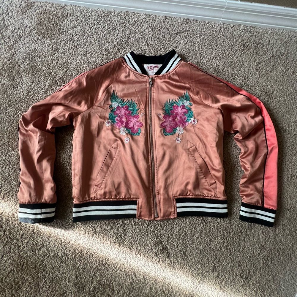 MOSSIMO Supply Co. Retro TROPICAL Palms Embroidered BOMBER JACKET M
